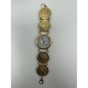 Moderne Faux French Gold Coin Ladies MOP Watch New Battery 37MM 7.5" Rare P36